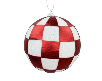 Checker Ball Ornament, Christmas Ornament, Black and White Checkerboard Ball Christmas Ornament, Red and White Checker Ball