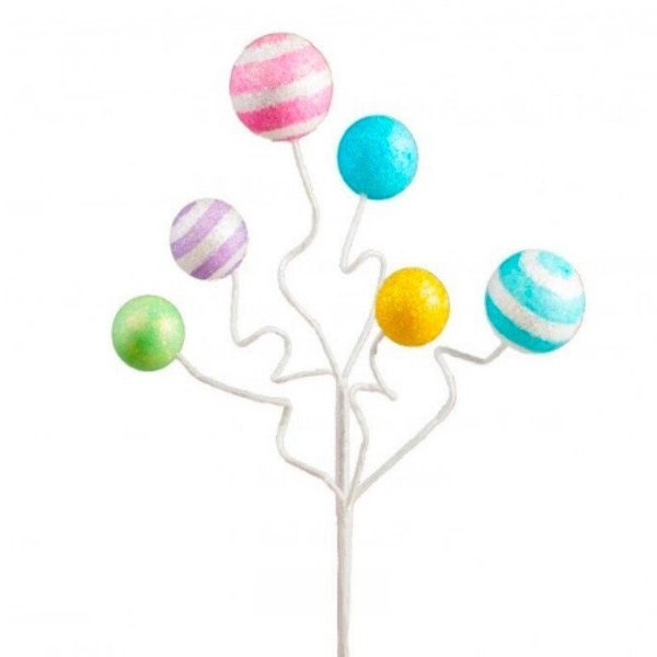 Stripe /Solid Glitter Ball Pick 17", Spring Ball Pick, Pastel Easter Ball Spray, Colorful Ball Ornament Pick, Pastel Ball Spray