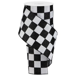Black Checkered Ribbon | Race Car Decor | Checkered Print Satin Ribbon -  White and Black - 1 1/2in. x 10 Yds (pm5752310)