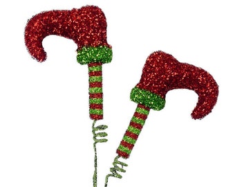 34 Christmas Elf Leg Sequin Ball Pick, Christmas Pick, Elf Legs Spray,  MTX64464-RDGR 