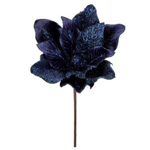 Velvet/Bead/Sequin Magnolia Stem 24"Navy Blue Magnolia Stem, Christmas Spray, Magnolia Spray, Christmas Navy Blue Magnolia Pick, MTX68952