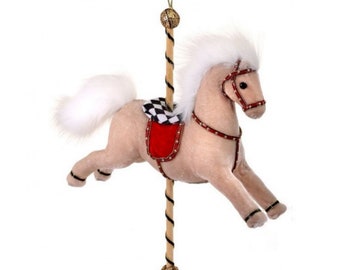 Velvet Carousel Horse Ornament 13", Christmas Wreath Attachment, Carousel Horse Attachment, Holiday Horse Ornament