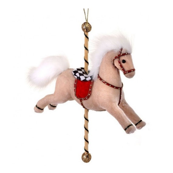 Velvet Carousel Horse Ornament 13", Christmas Wreath Attachment, Carousel Horse Attachment, Holiday Horse Ornament
