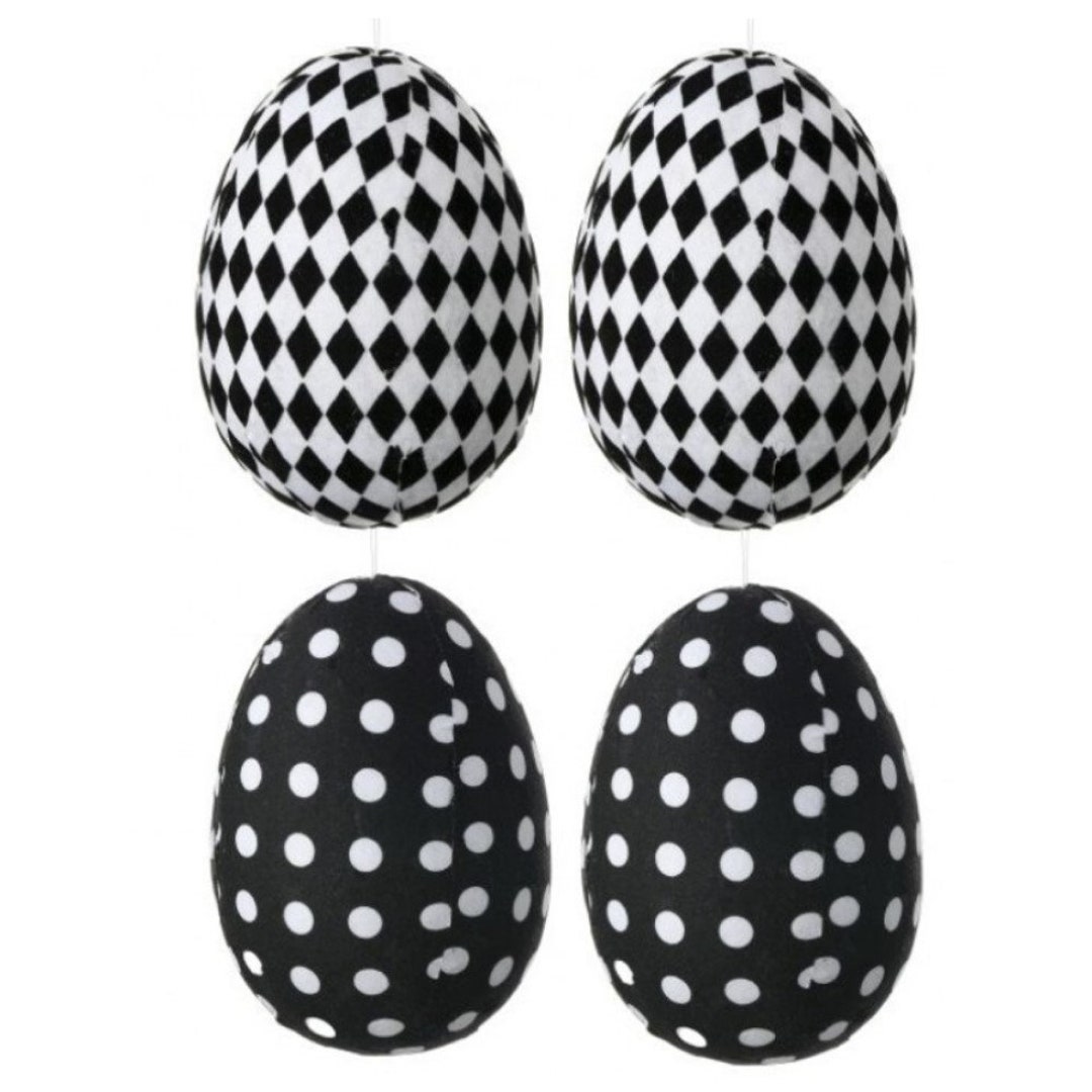 Check and Dot Fabric Egg Black/white 5, Checker/diamond Egg Ornaments