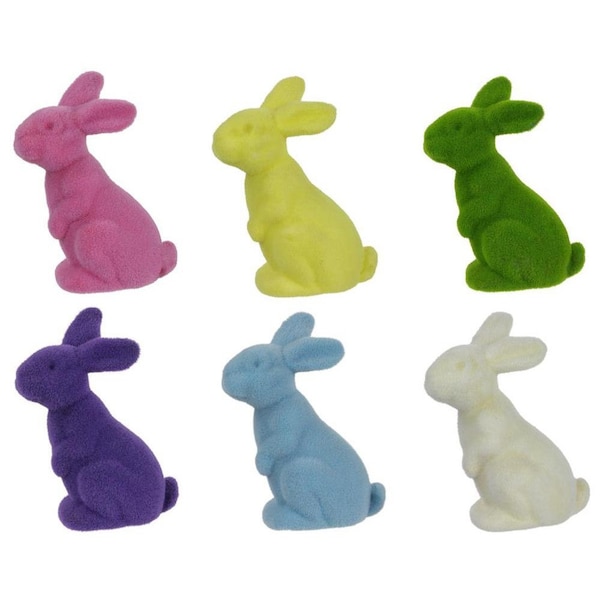 Flocked Sitting Rabbit Assorted Colors 11.5", Easter Bunny Decor, Spring Bunny Decor, Flocked Rabbit Decor, Flocked Bunny