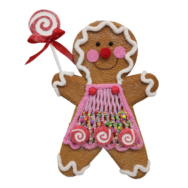 Christmas Gingerbread Ornament, Gingerbread Girl with Lollipop, Gingerbread Wreath Embellishment, Gingerbread Decor, Christmas Ornament