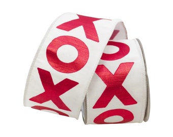 Farrisilk Hugs N Kisses Valentine Ribbon, Valentine XOXO Ribbon, Red and  White XOXO Ribbon, 2.5” Width Ribbon, Valentine Ribbon