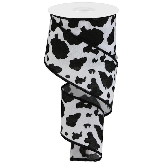 2.5x10yd Fuzzy Cow Print White/Black Rgb137702 Ribbon