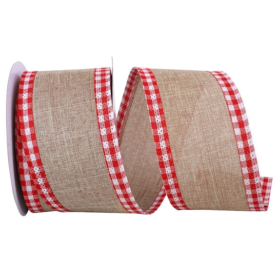 Linen Gingham Check: Red/Natural 2.5 Ribbon, Red Gingham Ribbon, Picnic  Ribbon, 2.5 Ribbon, Summer Ribbon, Summer Wreath Ribbon