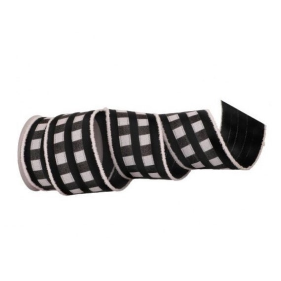 Black Checker Ribbon, Black and White Checkered Ribbon, 4” Width Ribbon,  Black and White Ribbon, Christmas Ribbon, Halloween Ribbon