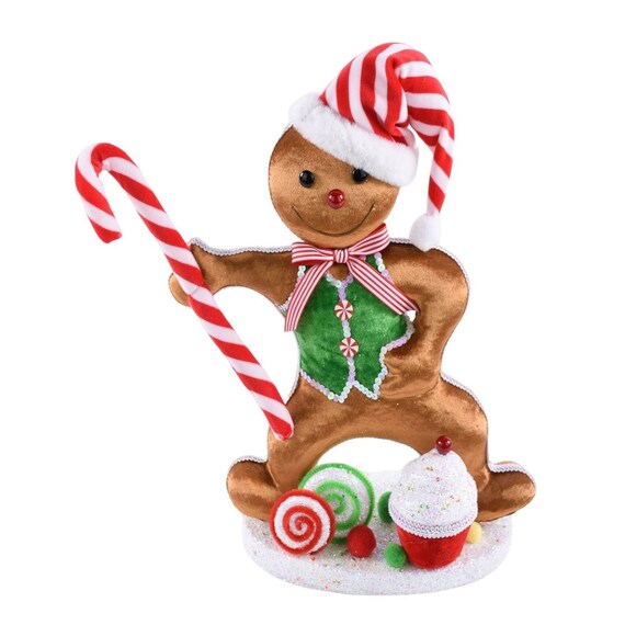 Bonhomme en Pain d'Épice avec Chapeau de Noel Déco 19x19x37cm