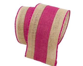 Hot Pink Burlap Borders Ribbon, Luxury Designer Ribbon, Farrisilk Ribbon, Spring Ribbon, Hot Pink Burlap Ribbon, Summer Ribbon