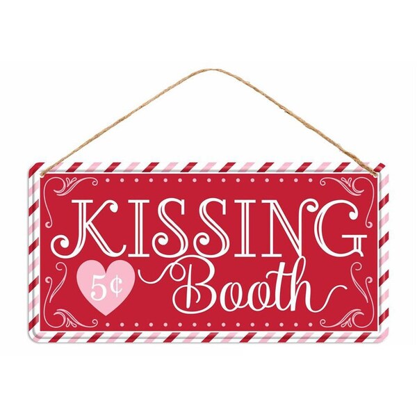 Tin Kissing Booth Sign, 12", Valentine Sign, Valentine Ticket Wreath Attachment, Valentine Wreath Embellishment, Tin Sign