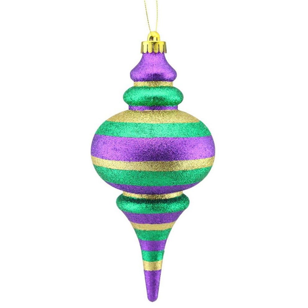 Mardi Gras Tree Ornaments Purple Green Gold stripe 6 pc