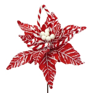 Peppermint Poinsettia Pick 13", Christmas Poinsettia Spray, Red and White Wreath Embellishment, Poinsettia Pick, Christmas Pick, 84838RDWT