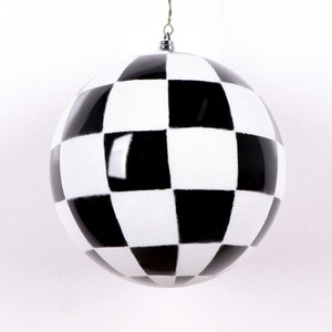 Checker Ball Ornament, Christmas Ornament, Checkered Ball Christmas Ornament, Black and White Checker Ornament