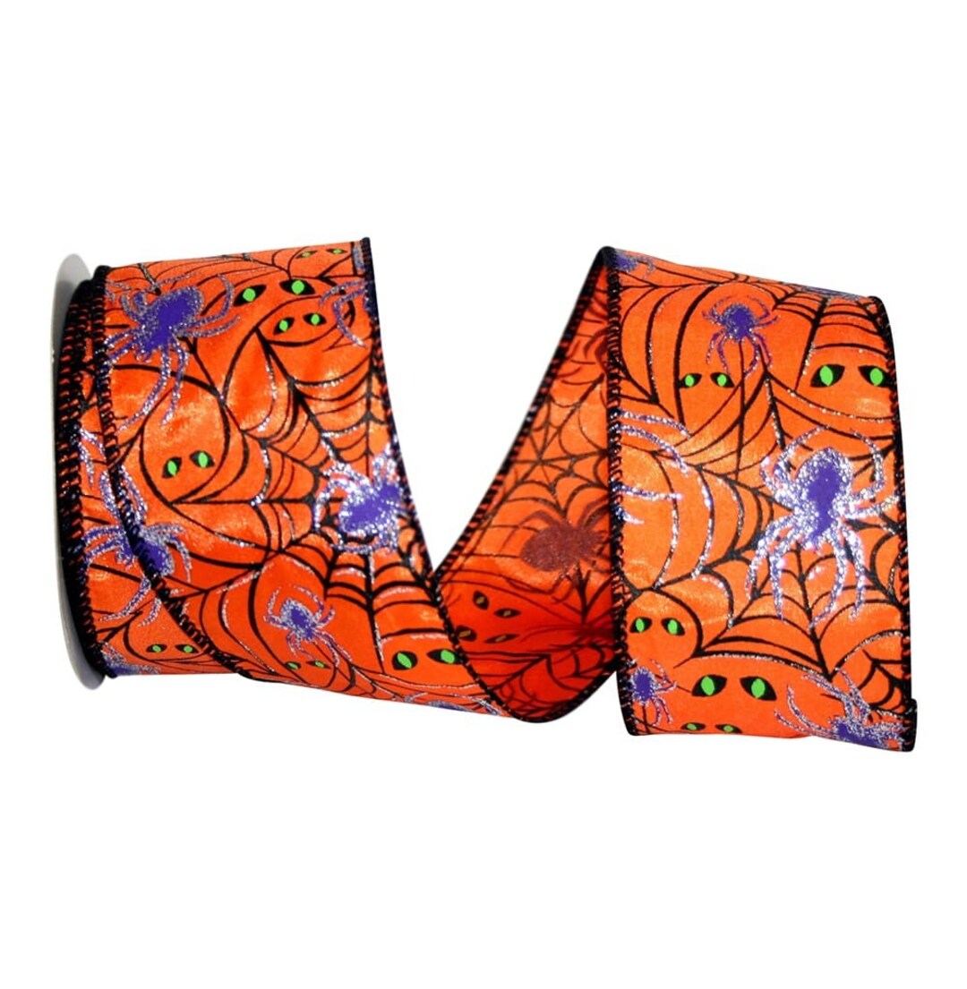 Halloween Ribbon, Halloween Spider  Ribbon, 2.5 Width Ribbon, Orange