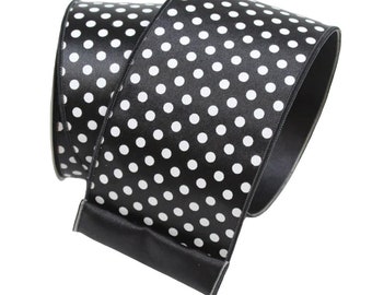 Black w/ White Mini Dots Ribbon, Farrisilk Ribbon, Black/White Polka Dot Ribbon, 4” Width Ribbon, Black  and White Mini Dots Ribbon