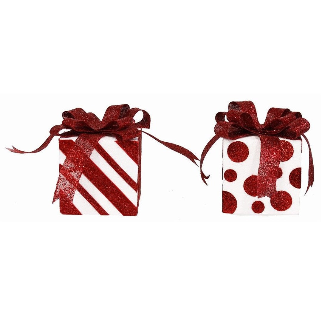 Gift Box Ornament 4.75, Christmas Ornament, Red and White Present