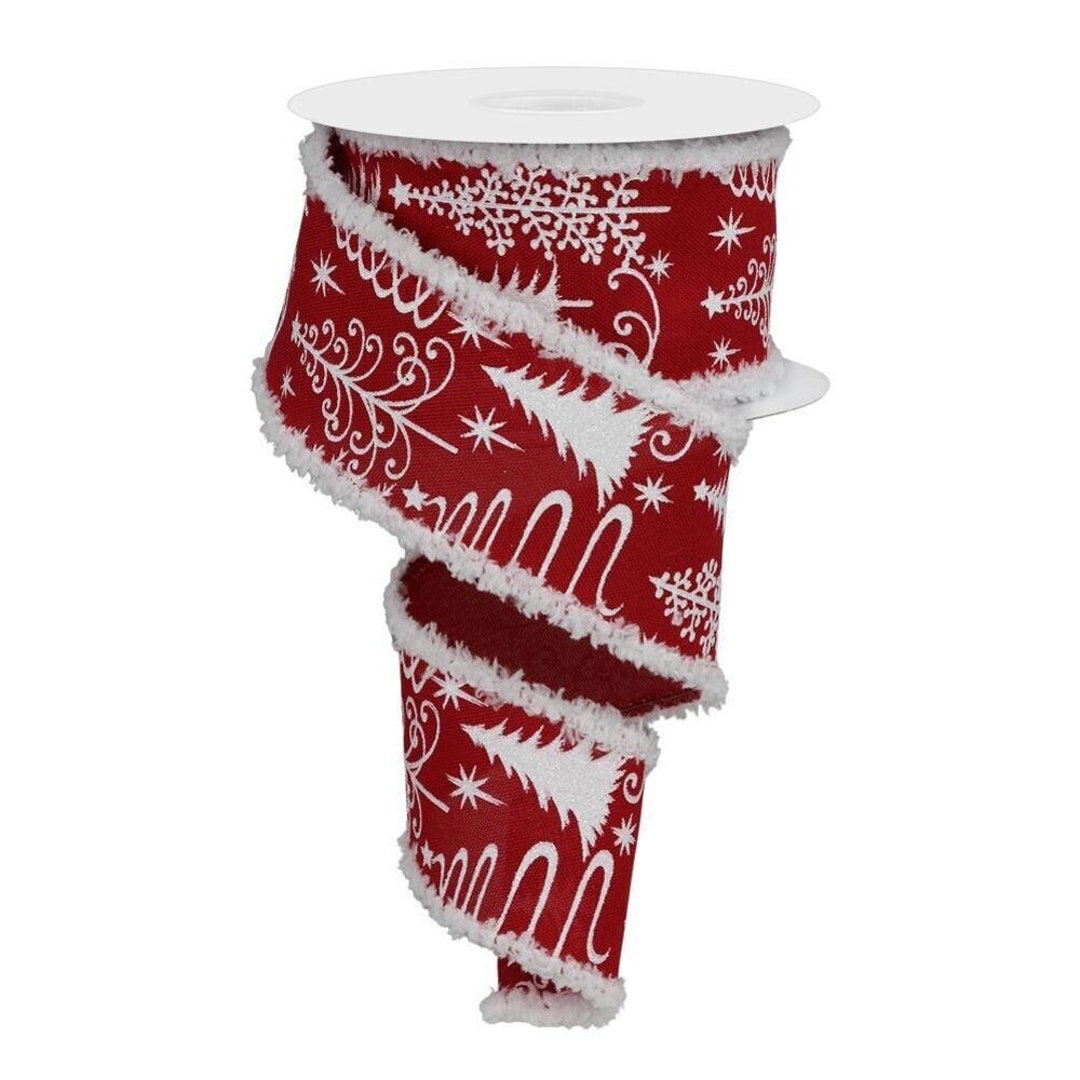 Christmas Ribbon Christmas Multi Trees/drift Red 2.5 Etsy