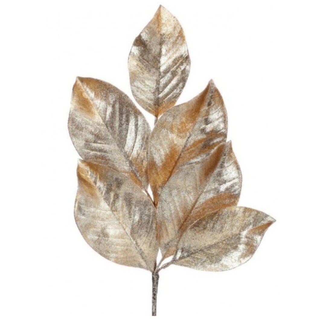 Glitter Magnolia Leaf Spray Gold 19.5, Christmas Magnolia Leaf Spray, Gold Wreath Pick, Gold