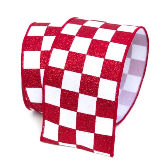 Red Checker Ribbon, Red and White Checkered Ribbon, 4 Width Ribbon