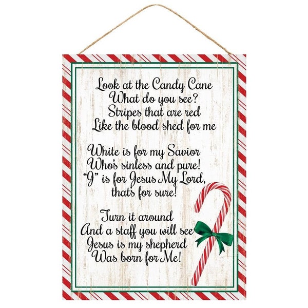 Christmas Candy Cane Poem Sign, Christmas Wreath Attachment Sign, Religious Christmas Sign, Wood/Mdf/Paper Sign, Christmas Jesus Sign