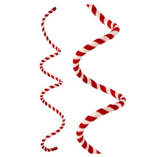 Wired Velvet Candy Cane Rope Garland 48", Christmas Garland, Candy Cane Wreath Attachment, Red and White Holiday Garland