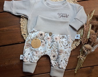 Baby children's set/various sizes/girls/sweater waffle jersey crema/pants jersey flowers/birthday gift/baby shower/girls outfit