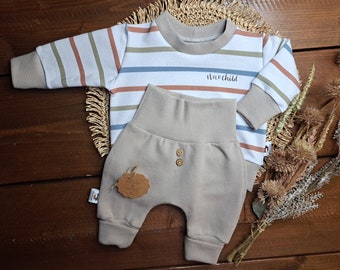 Baby Set/verschiedene Größen/Waffeljersey crema/ Sommersweat Streifen/Sweater /Pumphose/genderneutrales/Outfit/Geschenk zur GeburtBabyparty