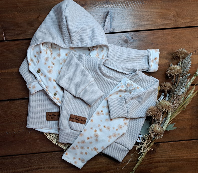 Baby Kinder Set/gr.68/Mädchen/Babyjacke/Sweater/Leggins/Waffeljersey/Jersey Mix/Geschenk zur Geburt/Babyparty/Autumn Set Bild 2