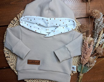 Baby Kinder KapuzenHoodie/verschiedene Größen/genderneutral/Waffeljersey crema/Kapuze Jersey Pünktchen/Geschenk zur Geburt/Babyparty