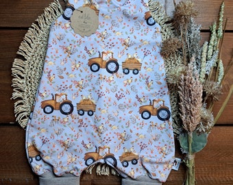 Baby Strampler/Romper/genderneutral/verschiedene Größen/FrenchTerry Traktor/Geschenk zur Geburt/Babyparty/Homecoming Outfit