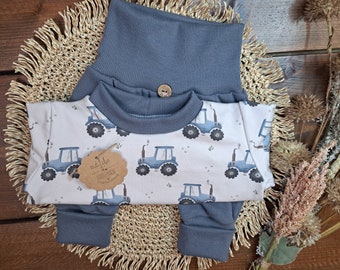 Baby Kinder Set/verschiedene Größen/genderneutral/SweaterFrenchTerry beige Traktor/Pumphose Rippjersey grau/blau/Geschenk zur Geburt