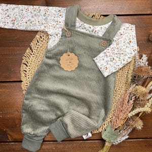 Baby/Toddler Set/Girls/Various Sizes/Corduroy Dungarees Olive/Long-Sleeved Jersey Shirt Floral /Gift/Baby Shower/SETC-OLCO—BLÜM-0017