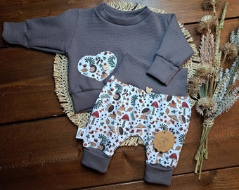 Baby set/various sizes/waffle jersey brown/jersey hedgehog/baby sweater/bum pants/girl outfit/birthday gift/baby shower
