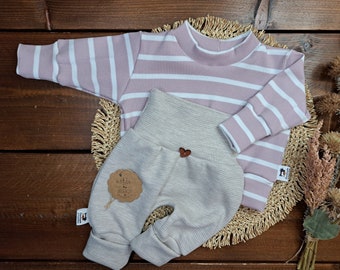 Baby/Kinder Set/ Mädchen/verschiedene Größen/ Sweater Rippjersey altrosa/weiße Streifen/ Pumphose Waffeljersey hellbeige meliert/Geschenk