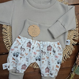 Baby set/gender neutral/various sizes/sweater waffle jersey crema/pants jersey farm/birthday gift/baby shower image 6