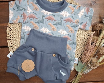 Baby children's summer set/various sizes/shirt jersey dino/bloomers rib jersey blue/grey/boys' set/gift for birth/baby shower/summer