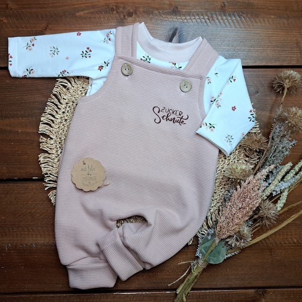 Baby Kinder Set/Mädchen/verschiedene Größen/Latzhose Waffeljersey rose'/LangarmShirt Jersey Blümchen/Geschenk zur Geburt/Babyparty