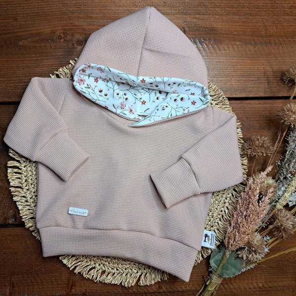 Baby/Kinder Kapuzenhoodie/Mädchen/Waffeljersey rose'/Jersey Blümchen/verschiedene Größen/Geschenk zur Geburt/Kapuzenpulli/Babyparty