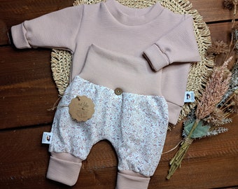 BabySet/Mädchen/verschiedene Größen/Sweater Waffeljersey rose '/Pumphose Jersey Blümchen/Geschenk zur Geburt/Babyparty/Homecoming Outfit