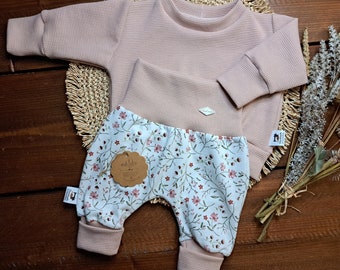 Baby Kinder Set/verschiedene Größen/Mädchen/Sweater Waffeljersey rose'/Pumphose Jersey Blümchen/Geschenk zur Geburt/Babyparty/Homecoming