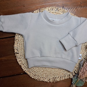 Baby Kinder Set/genderneutral/verschiedene Größen/Sweater Waffeljersey crema/Pumphose FrenchTerry Faultier/Geschenk zur Geburt/Babyparty nur Sweater