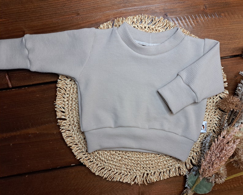 Baby Kinder Set/genderneutral/verschiedene Größen/Sweater Waffeljersey crema/Pumphose FrenchTerry Faultier/Geschenk zur Geburt/Babyparty nur Sweater