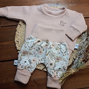 Baby/Toddler Set/Various Sizes/Girls/Waffle Jersey Sweater in Rose/Jersey Harem Pants with Floral Print/Birthday Gift/Baby Shower/Girls Outfit