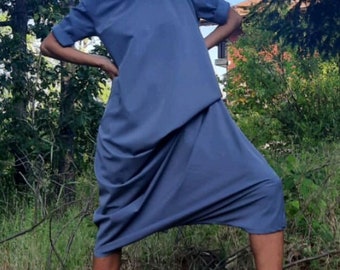 HAREMS-JUMPSUIT, Overall mit Taschen, Overall mit kurzen Ärmeln, schwarze Haremshose, Modeharem, lässige Hose, Frauenhose, Hose mit tiefem Schritt