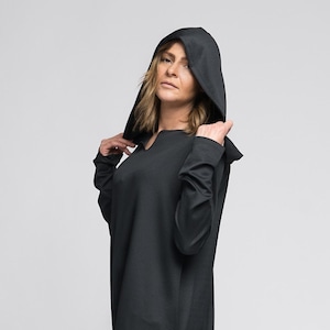 Hooded asymmetric cotton-jersey wrap dress/ Long Sleeves Women Tunic Top / Maxi Loose Sweatshirt / Oversize Top / Sweater Dress