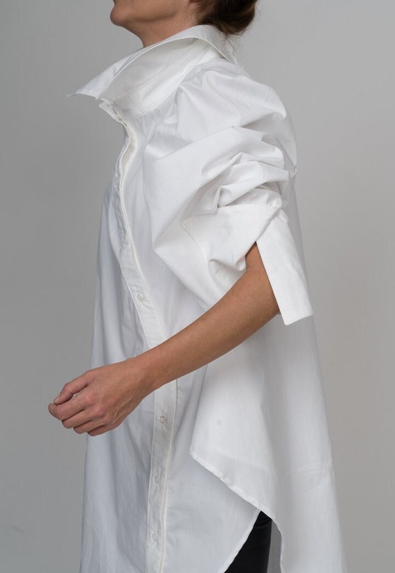 Asymmetric Elegant Long Sleeved Top/buttoned Shirt/designer