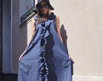 Denim Dress, Sleeveless Dress, Long Dress, All season dress, Maxi Dress